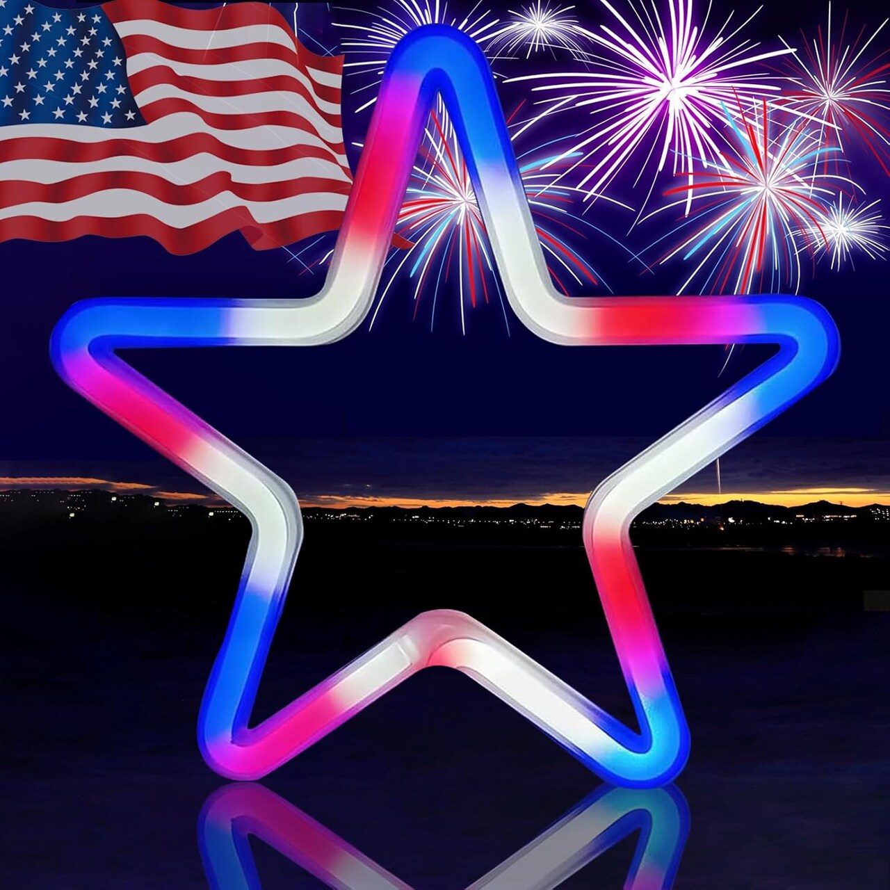 4th of July Light Decorations Patriotic Red White and Blue Neon Sign